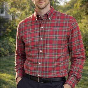 Ralph Lauren Red w/Green Yellow Navy Plaid Button-Down L/S Shirt Men's Medium